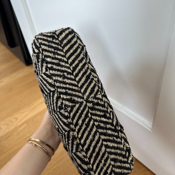 NWT Anine Bing Nico Shoulder Bag Fishbone Pattern Wool Blend Tweed Gold Lock - Picture 9 of 12